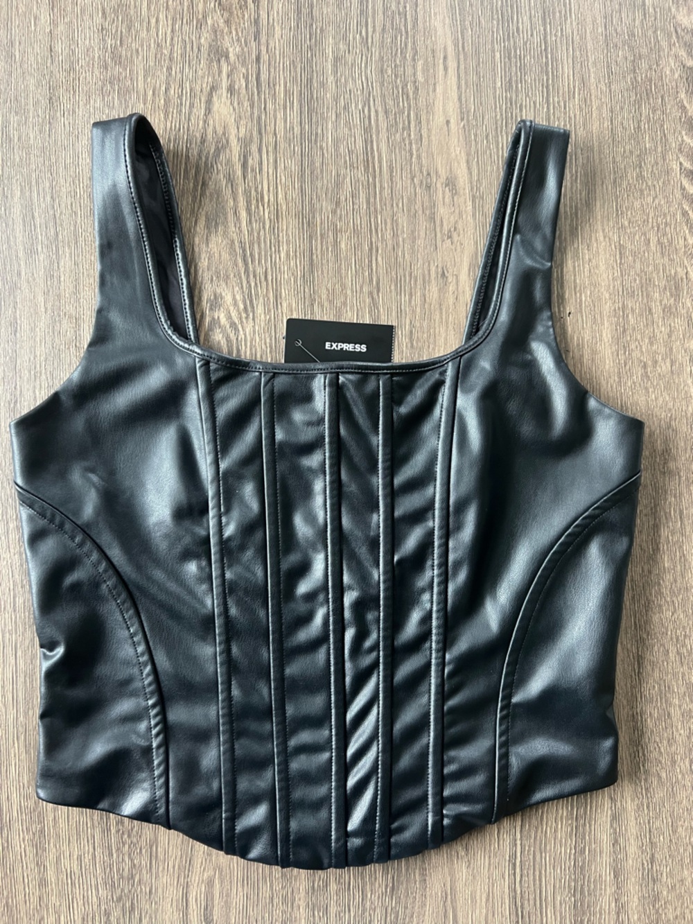 Express Black Faux Leather Corset-Style Tank Top